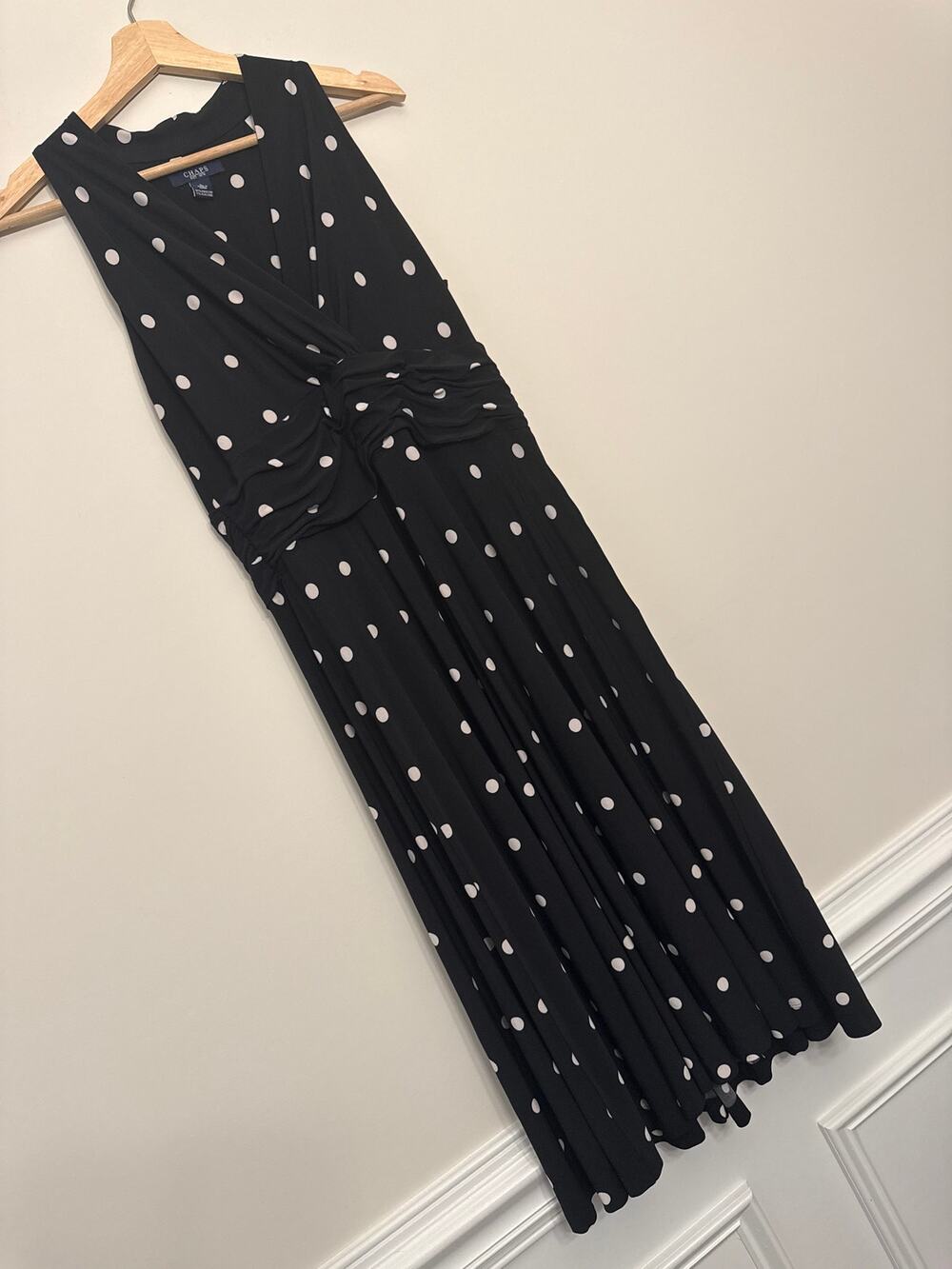Chaps Black Polka Dot Wrap Front Midi Dress L